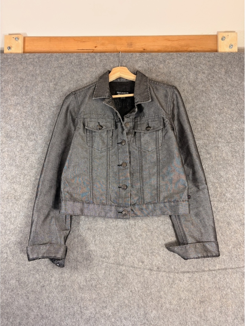 Vintage Polo Jeans Co Ralph Lauren Womens L Denim Jean Jacket Trucker Y2K Black
